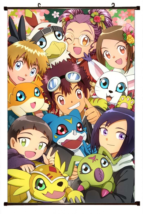 Digimon Anime black Plastic rod Cloth painting Wall Scroll 60X90CM S2-16