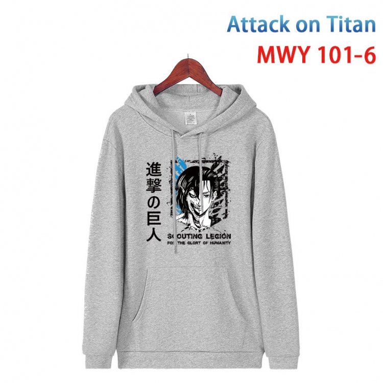 Shingeki no Kyojin Cartoon Sleeve Hooded Patch Pocket Cotton Sweatshirt from S to 4XL  MWY-101-6