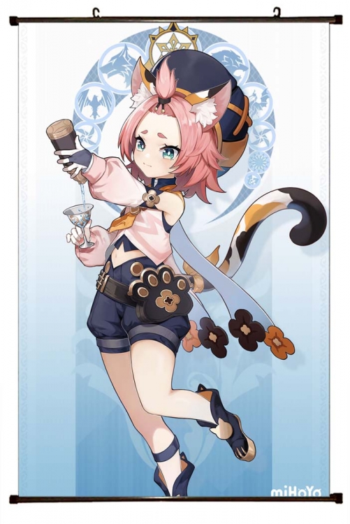 Genshin Impact Anime black Plastic rod Cloth painting Wall Scroll 60X90CM Y1-62