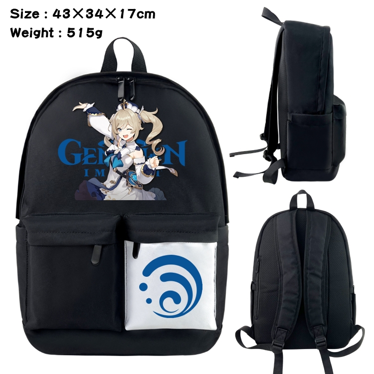 Genshin Impact  Anime black and white double waterproof nylon backpack 43X34X17CM