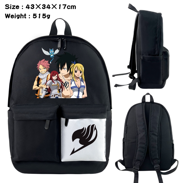 Fairy tail Anime black and white double waterproof nylon backpack 43X34X17CM