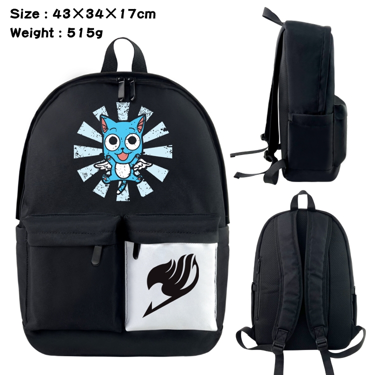 Fairy tail Anime black and white double waterproof nylon backpack 43X34X17CM