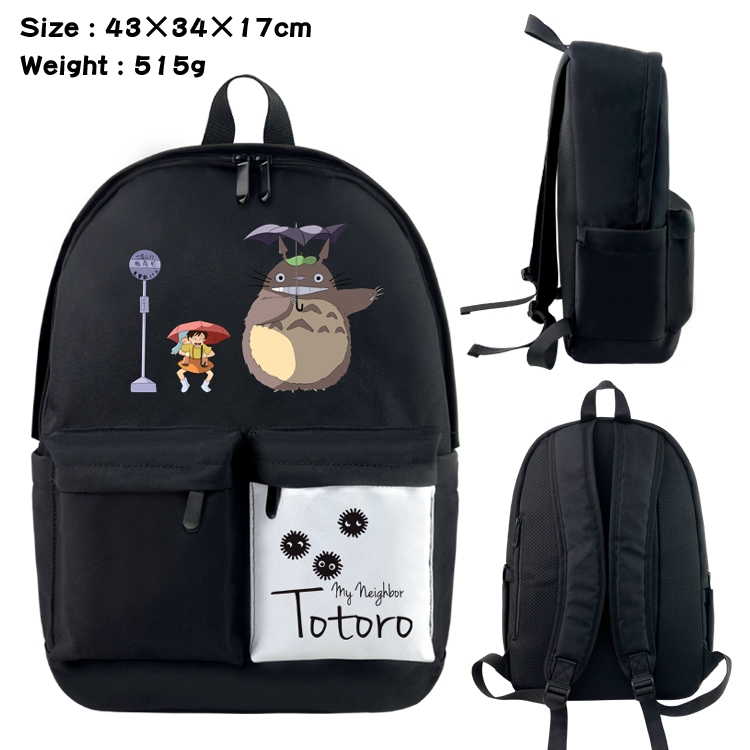 TOTORO Anime black and white double waterproof nylon backpack 43X34X17CM