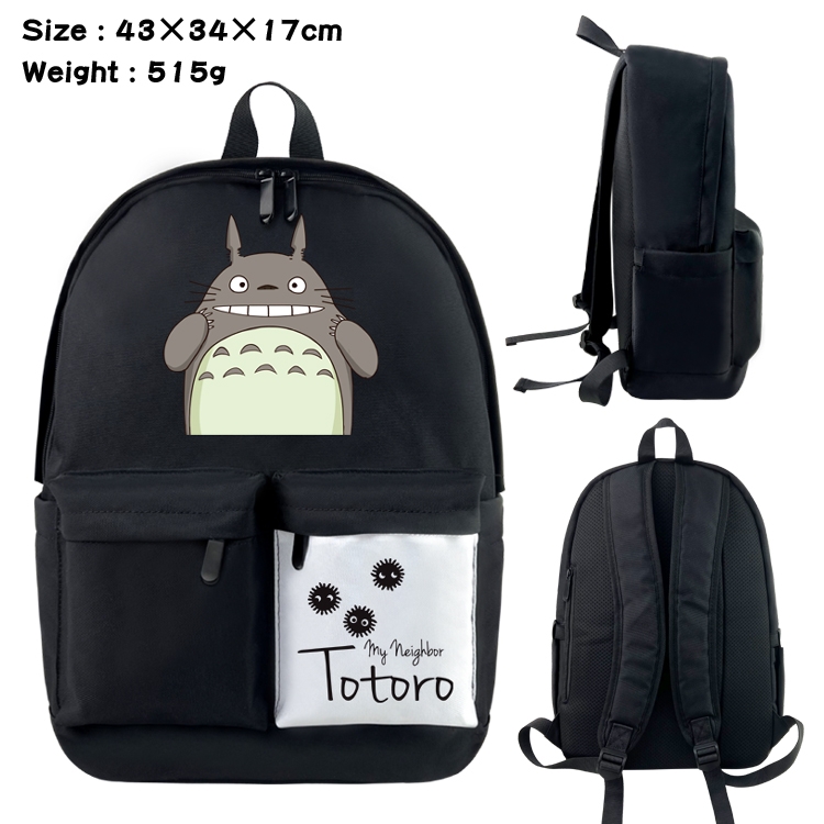 TOTORO Anime black and white double waterproof nylon backpack 43X34X17CM