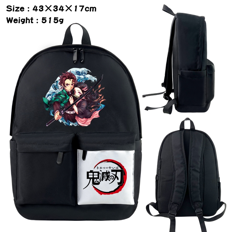 Demon Slayer Kimets Anime black and white double waterproof nylon backpack 43X34X17CM