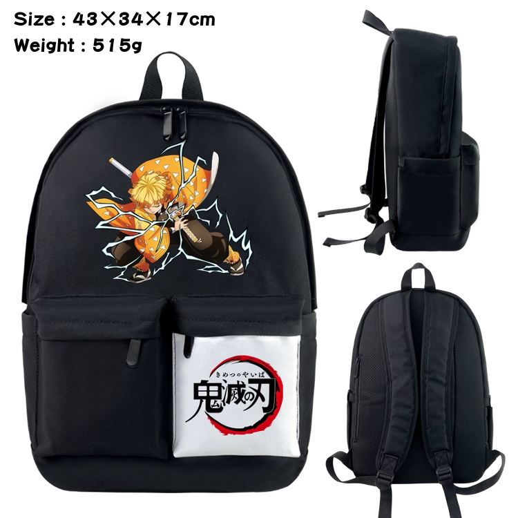 Demon Slayer Kimets Anime black and white double waterproof nylon backpack 43X34X17CM