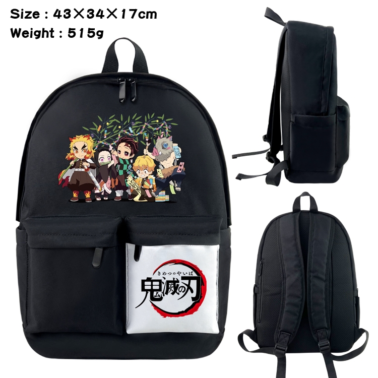 Demon Slayer Kimets Anime black and white double waterproof nylon backpack 43X34X17CM