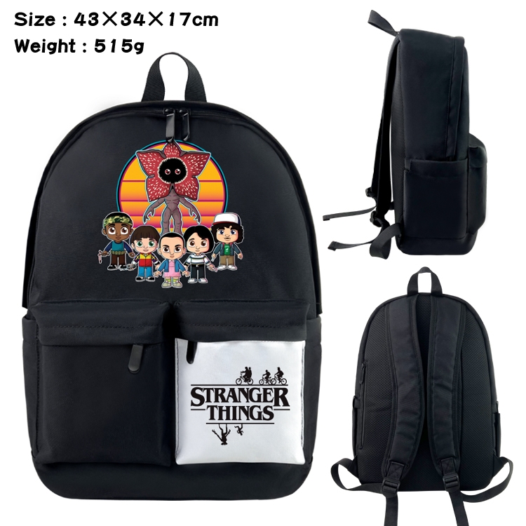Stranger Things Anime black and white double waterproof nylon backpack 43X34X17CM