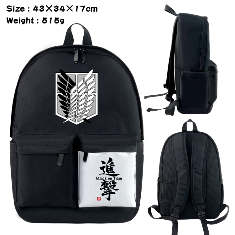 Shingeki no Kyojin Anime black and white double waterproof nylon backpack 43X34X17CM