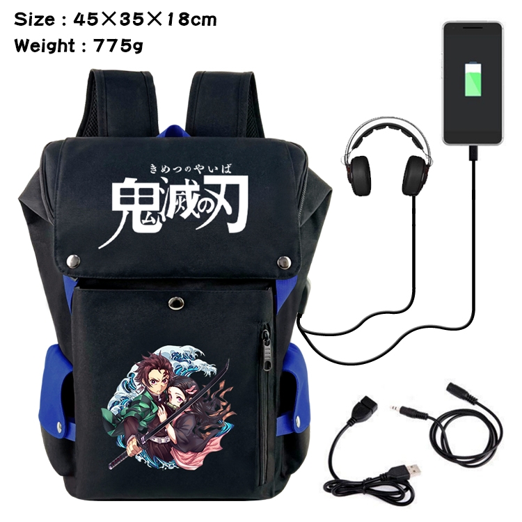 Demon Slayer Kimets Flip Data USB Backpack Printed Student Backpack 45X35X18CM