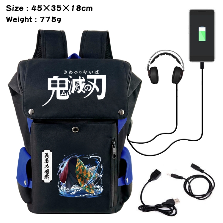 Demon Slayer Kimets Flip Data USB Backpack Printed Student Backpack 45X35X18CM