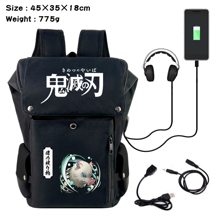 Demon Slayer Kimets Flip Data USB Backpack Printed Student Backpack 45X35X18CM