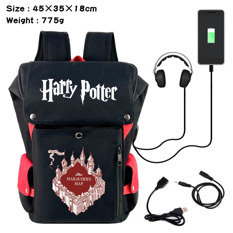 Harry Potter Flip Data USB Backpack Printed Student Backpack 45X35X18CM