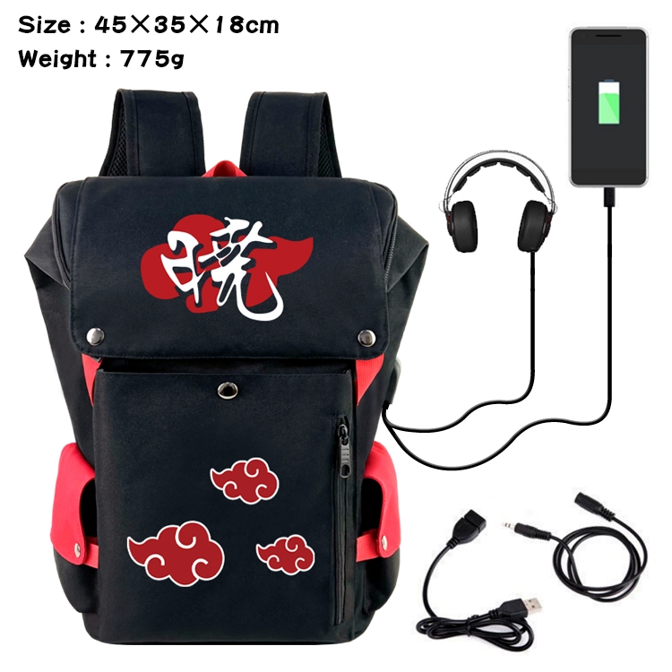 Naruto Flip Data USB Backpack Printed Student Backpack 45X35X18CM