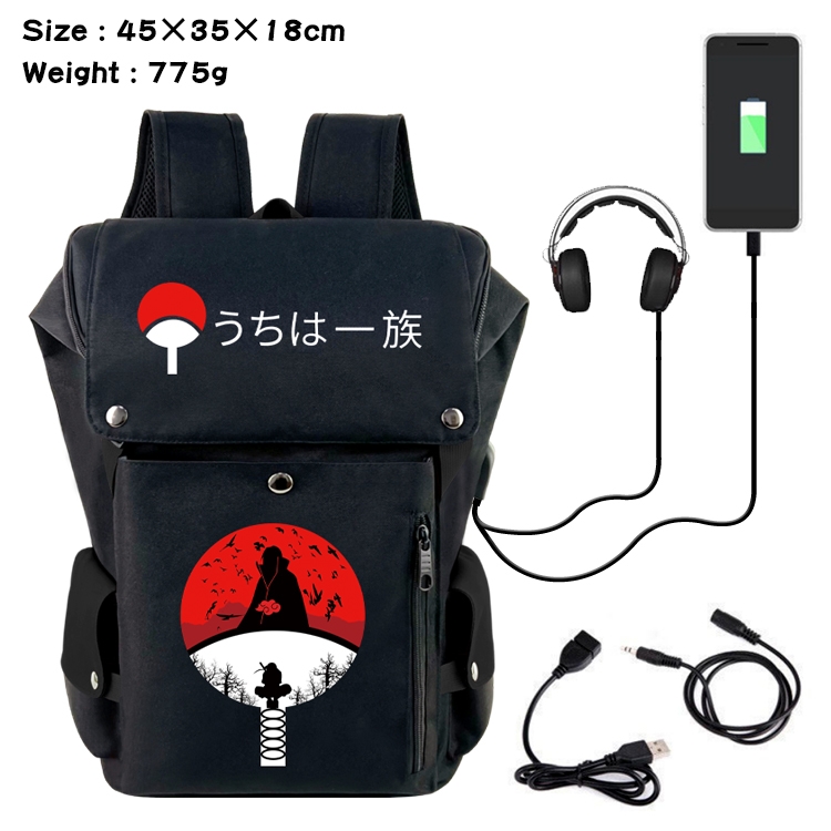 Naruto Flip Data USB Backpack Printed Student Backpack 45X35X18CM