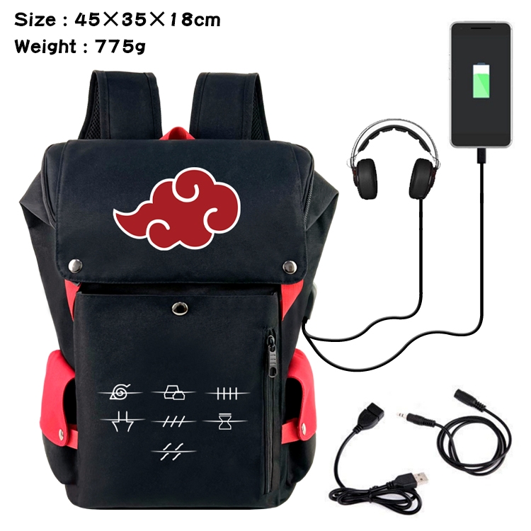 Naruto Flip Data USB Backpack Printed Student Backpack 45X35X18CM