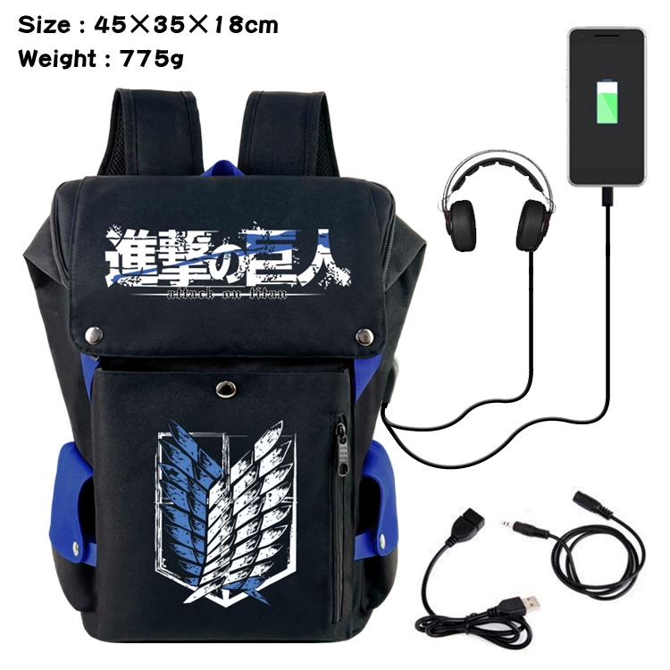 Shingeki no Kyojin Flip Data USB Backpack Printed Student Backpack 45X35X18CM