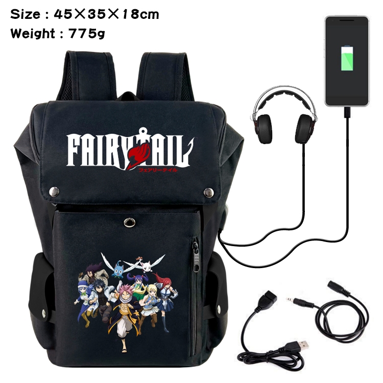 Fairy tail Flip Data USB Backpack Printed Student Backpack 45X35X18CM