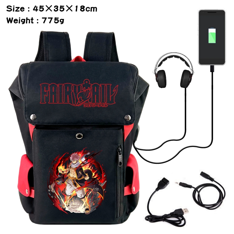 Fairy tail Flip Data USB Backpack Printed Student Backpack 45X35X18CM