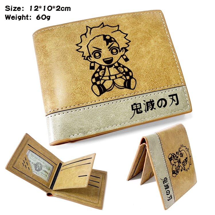 Demon Slayer Kimets Anime high quality PU two fold embossed wallet 12X10X2CM 60G