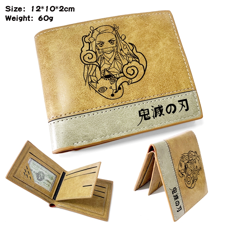 Demon Slayer Kimets Anime high quality PU two fold embossed wallet 12X10X2CM 60G