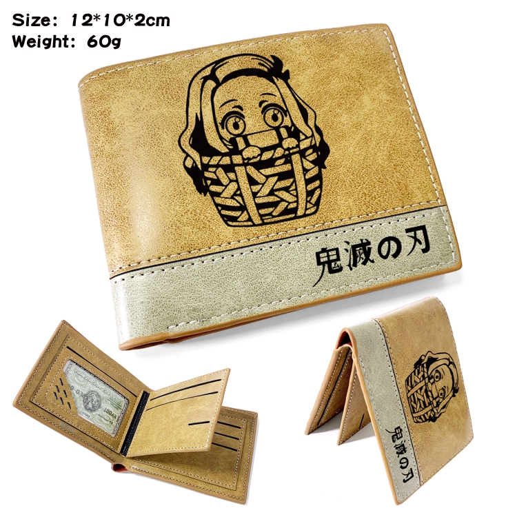 Demon Slayer Kimets Anime high quality PU two fold embossed wallet 12X10X2CM 60G