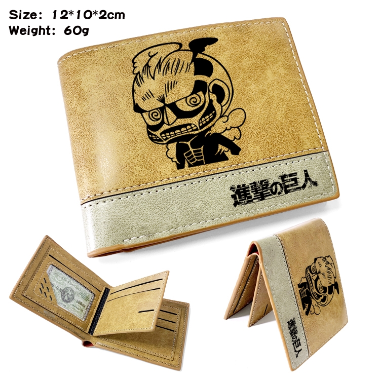 Shingeki no Kyojin Anime high quality PU two fold embossed wallet 12X10X2CM 60G