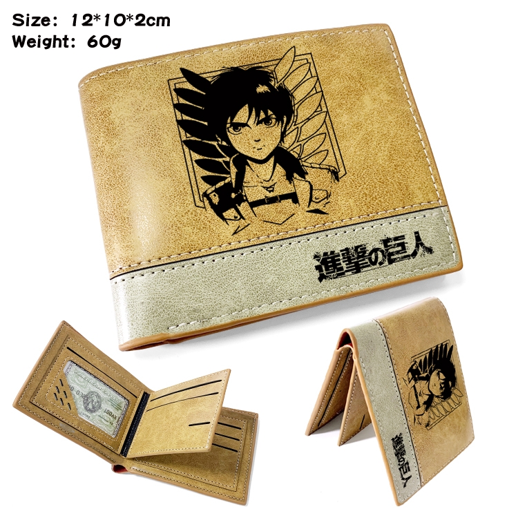 Shingeki no Kyojin Anime high quality PU two fold embossed wallet 12X10X2CM 60G