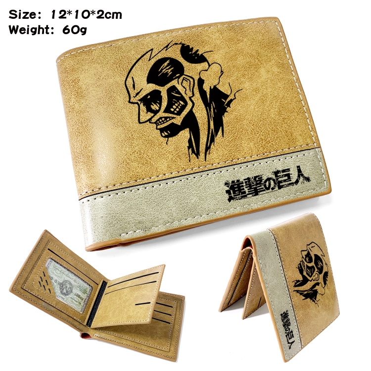 Shingeki no Kyojin Anime high quality PU two fold embossed wallet 12X10X2CM 60G