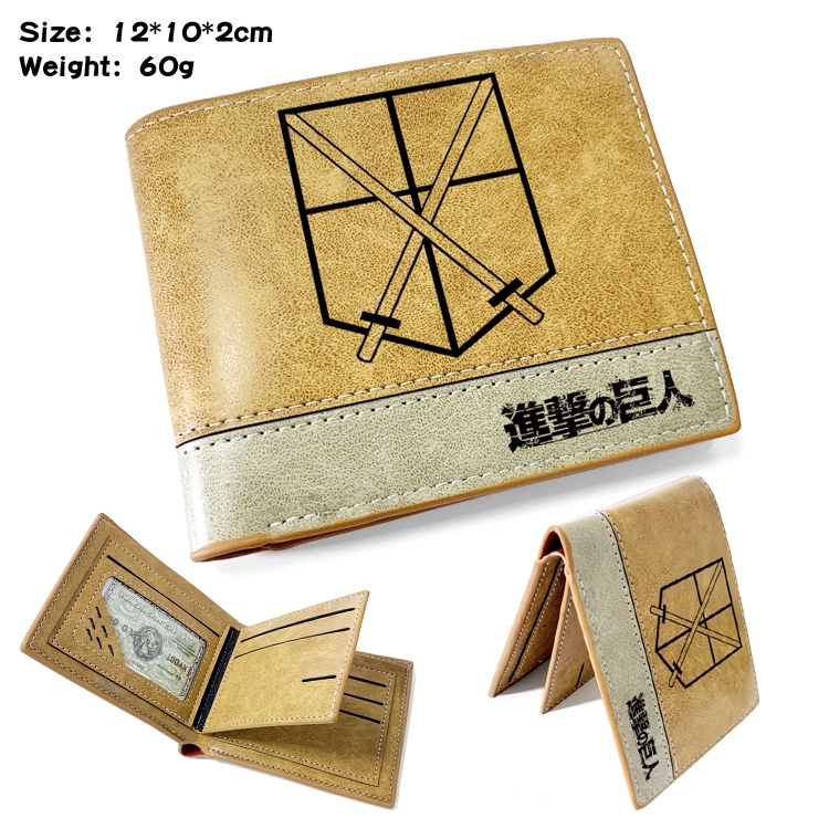 Shingeki no Kyojin Anime high quality PU two fold embossed wallet 12X10X2CM 60G