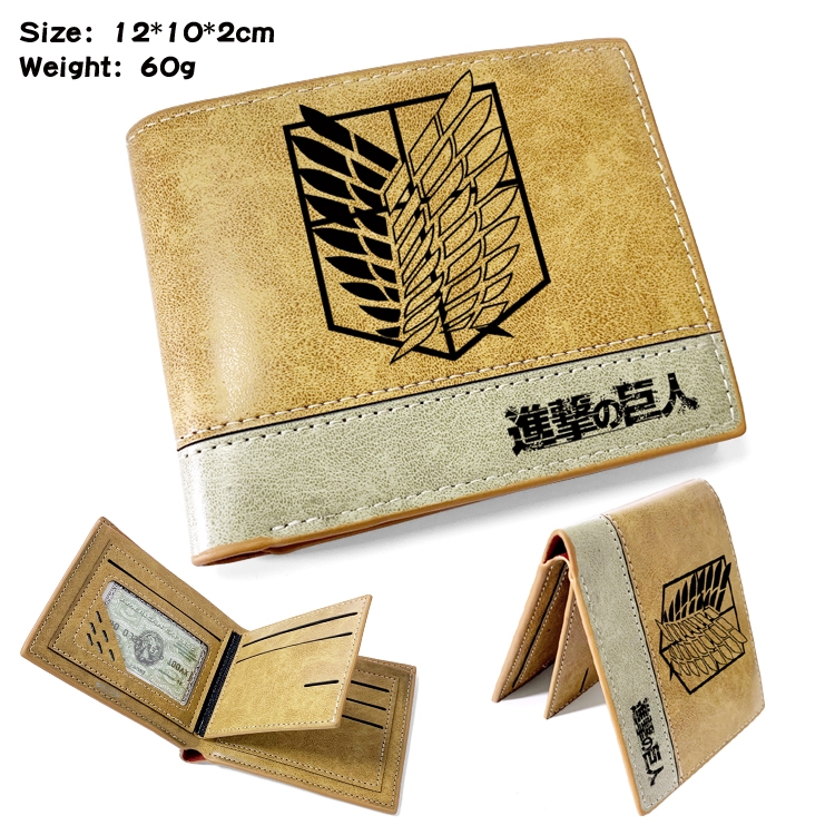 Shingeki no Kyojin Anime high quality PU two fold embossed wallet 12X10X2CM 60G