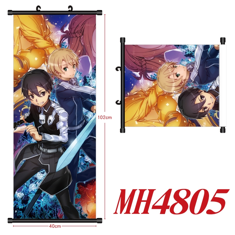 Sword Art Online Anime black Plastic rod Cloth painting Wall Scroll 40X102CM    MH4805