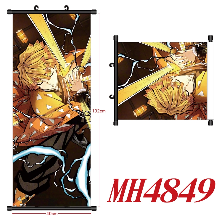 Demon Slayer Kimets Anime black Plastic rod Cloth painting Wall Scroll 40X102CM MH4849