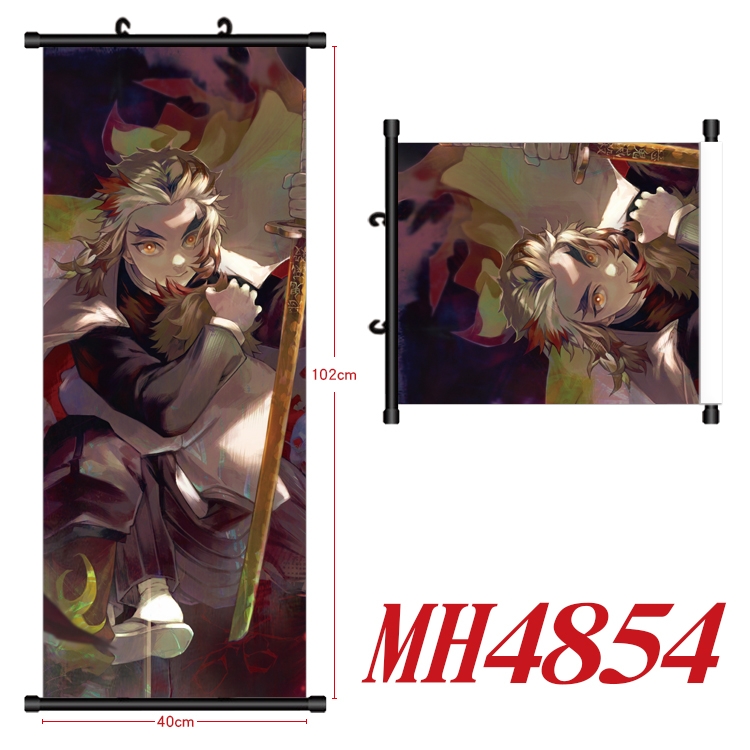 Demon Slayer Kimets Anime black Plastic rod Cloth painting Wall Scroll 40X102CM MH4854