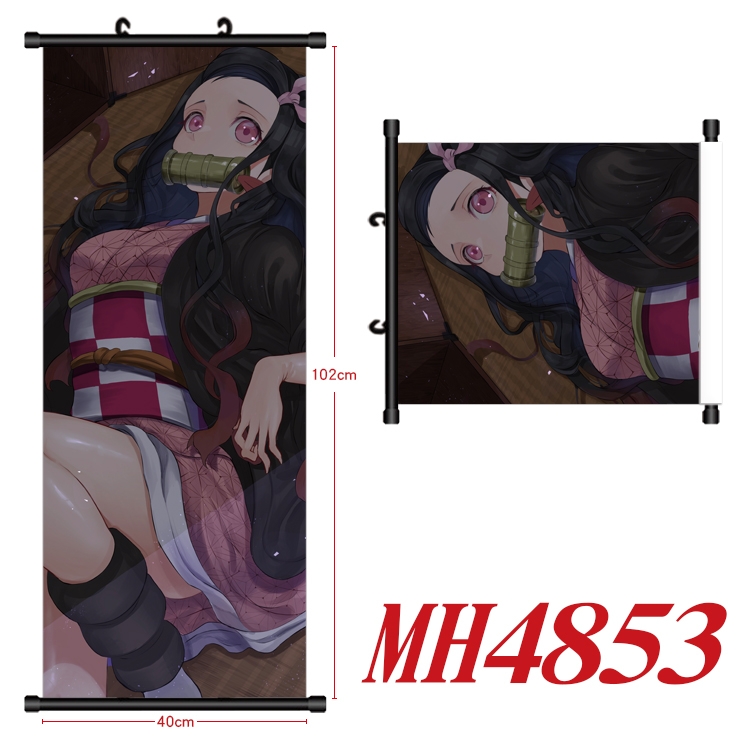 Demon Slayer Kimets Anime black Plastic rod Cloth painting Wall Scroll 40X102CM MH4853