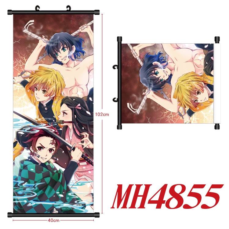 Demon Slayer Kimets Anime black Plastic rod Cloth painting Wall Scroll 40X102CM MH4855
