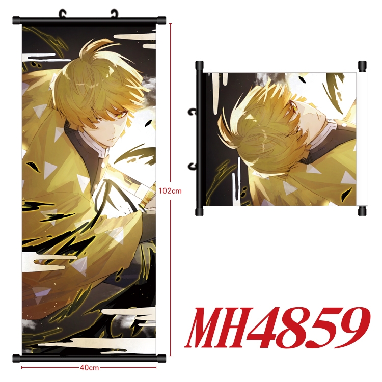 Demon Slayer Kimets Anime black Plastic rod Cloth painting Wall Scroll 40X102CM MH4859