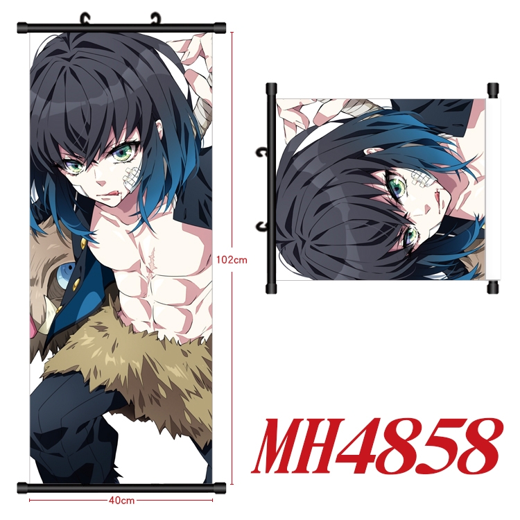Demon Slayer Kimets Anime black Plastic rod Cloth painting Wall Scroll 40X102CM MH4858