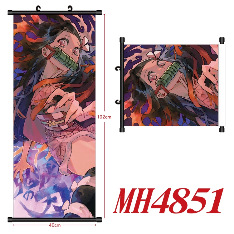 Demon Slayer Kimets Anime black Plastic rod Cloth painting Wall Scroll 40X102CM MH4851