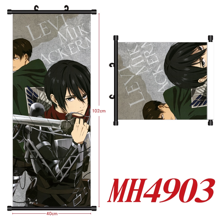 Shingeki no Kyojin Anime black Plastic rod Cloth painting Wall Scroll 40X102CM MH4903