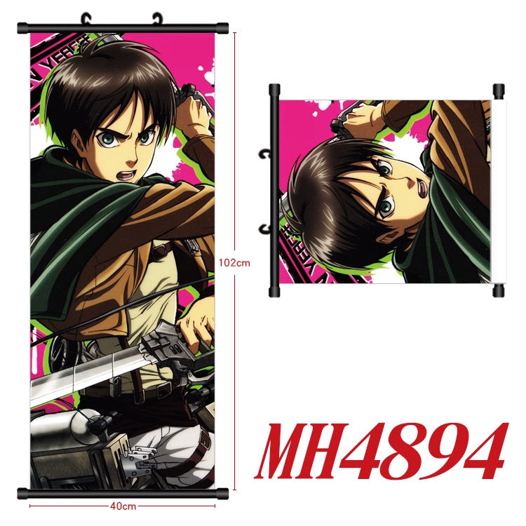 Shingeki no Kyojin Anime black Plastic rod Cloth painting Wall Scroll 40X102CM MH4894