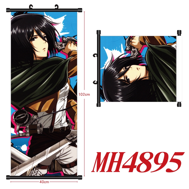 Shingeki no Kyojin Anime black Plastic rod Cloth painting Wall Scroll 40X102CM MH4895