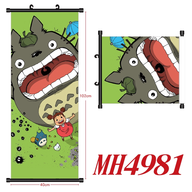 TOTORO Anime black Plastic rod Cloth painting Wall Scroll 40X102CM MH4981