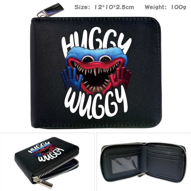 poppy playtime Anime zipper black leather half-fold wallet 12X10X2.5CM 100G  3A