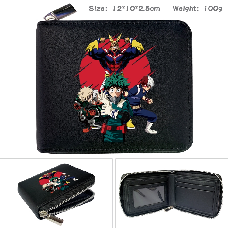 My Hero Academia Anime zipper black leather half-fold wallet 12X10X2.5CM 100G  8A