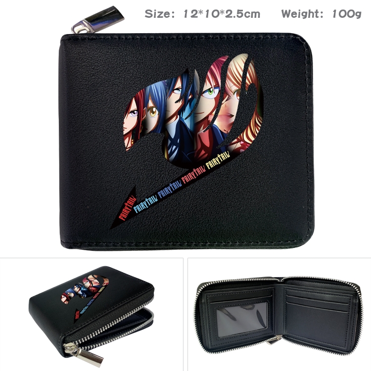 Fairy tail Anime zipper black leather half-fold wallet 12X10X2.5CM 100G 7A