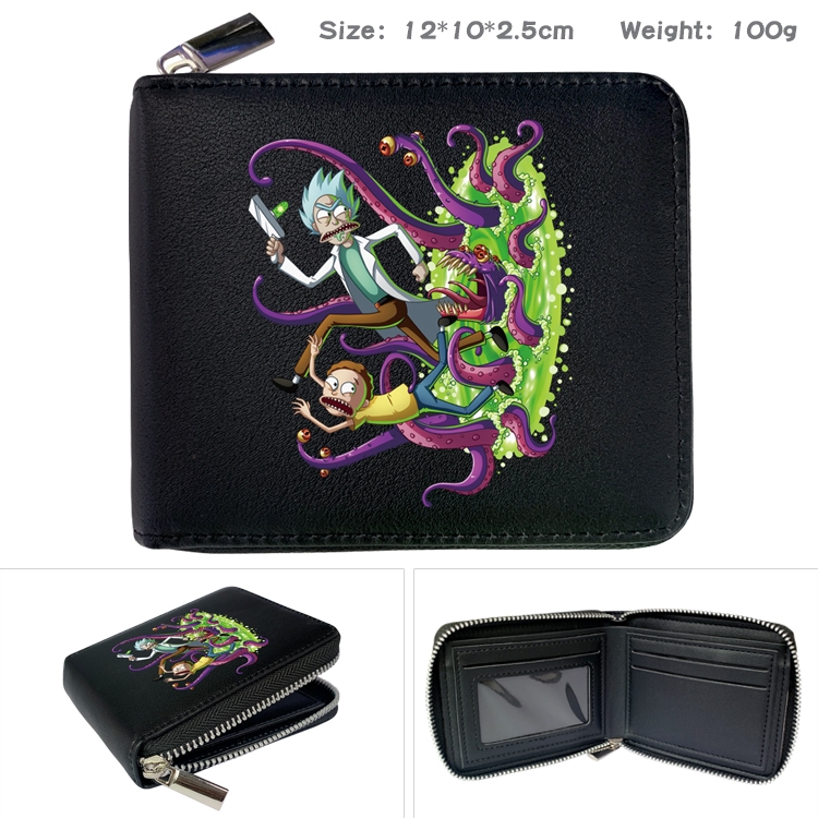 Rick and Morty Anime zipper black leather half-fold wallet 12X10X2.5CM 100G 3A