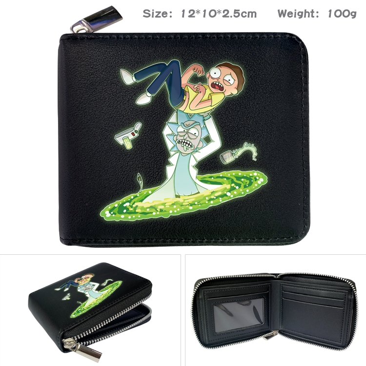 Rick and Morty Anime zipper black leather half-fold wallet 12X10X2.5CM 100G  4A