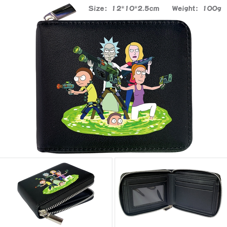 Rick and Morty Anime zipper black leather half-fold wallet 12X10X2.5CM 100G  1A