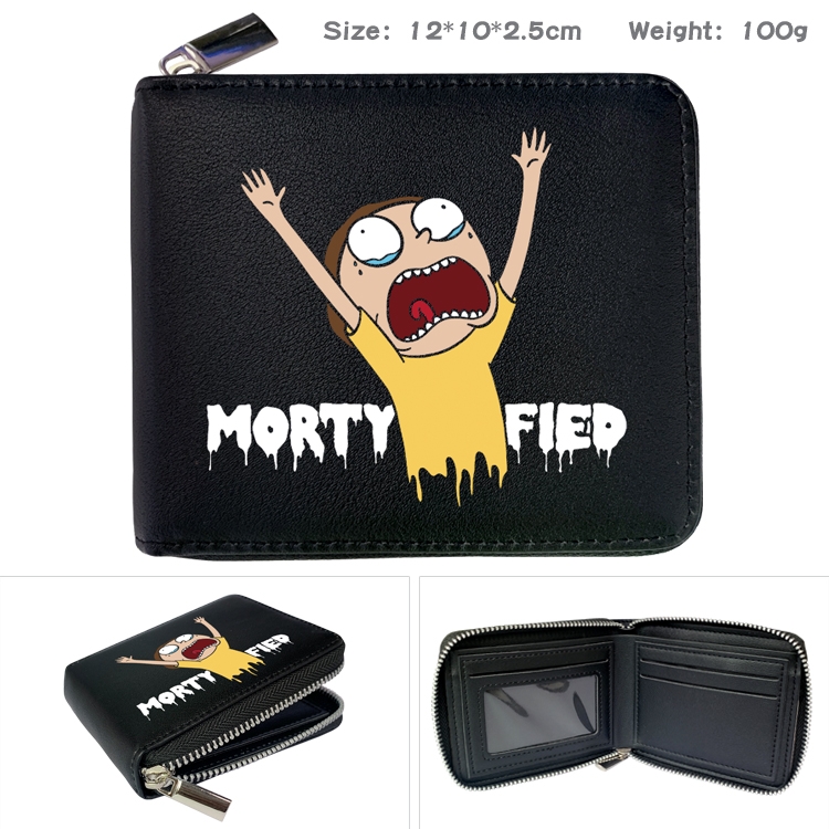 Rick and Morty Anime zipper black leather half-fold wallet 12X10X2.5CM 100G  13A
